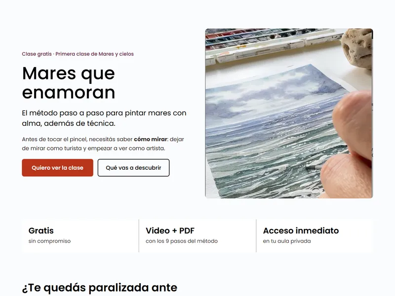 Landing rediseñada de la clase gratuita Mares que enamoran